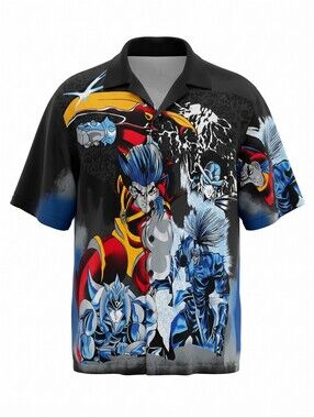 Anime' Bold Graphic Button Down Shirt Graphic Streetwear KAD Character